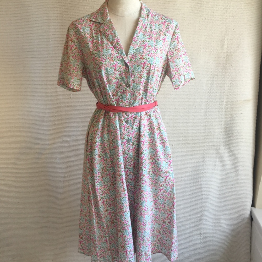 Vintage 70s OS Cotton Floral Printed Day Dress - Picture 3 of 8